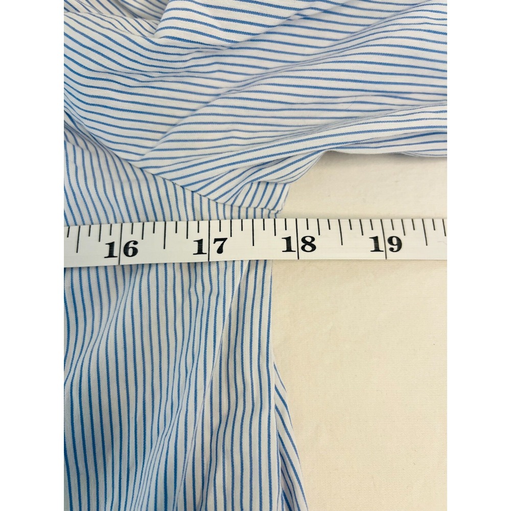 DO+BE Blue White Stripe Off Shoulder Blouse Tie Sleeve Balloon Hem Size Small - Picture 7 of 9